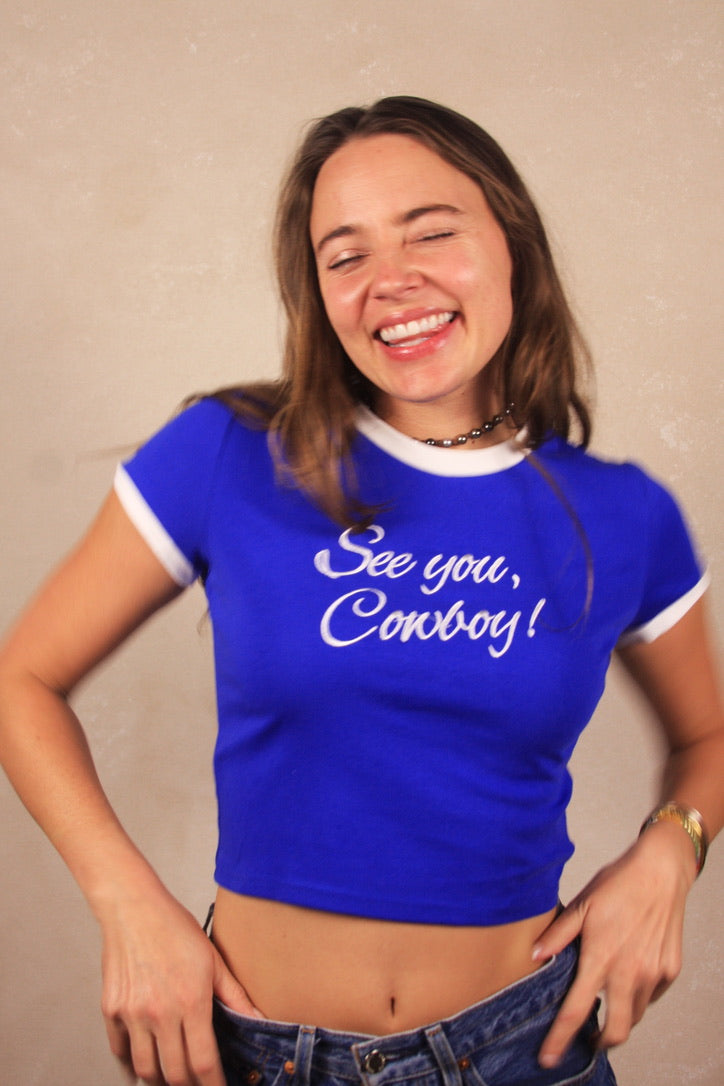 See You, Cowboy Baby Tee Blue