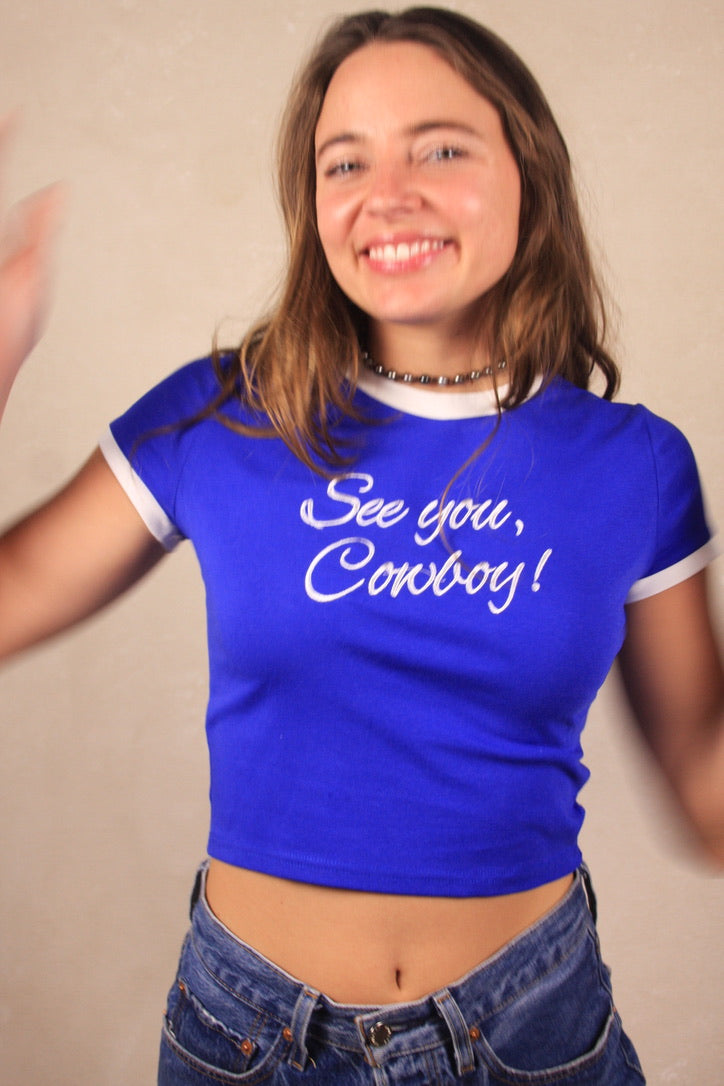 See You, Cowboy Baby Tee Blue
