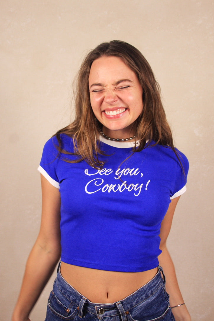 See You, Cowboy Baby Tee Blue