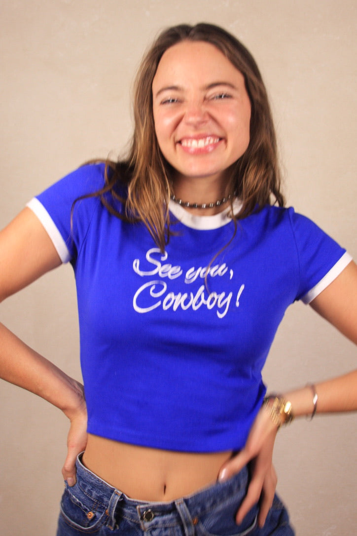 See You, Cowboy Baby Tee Blue