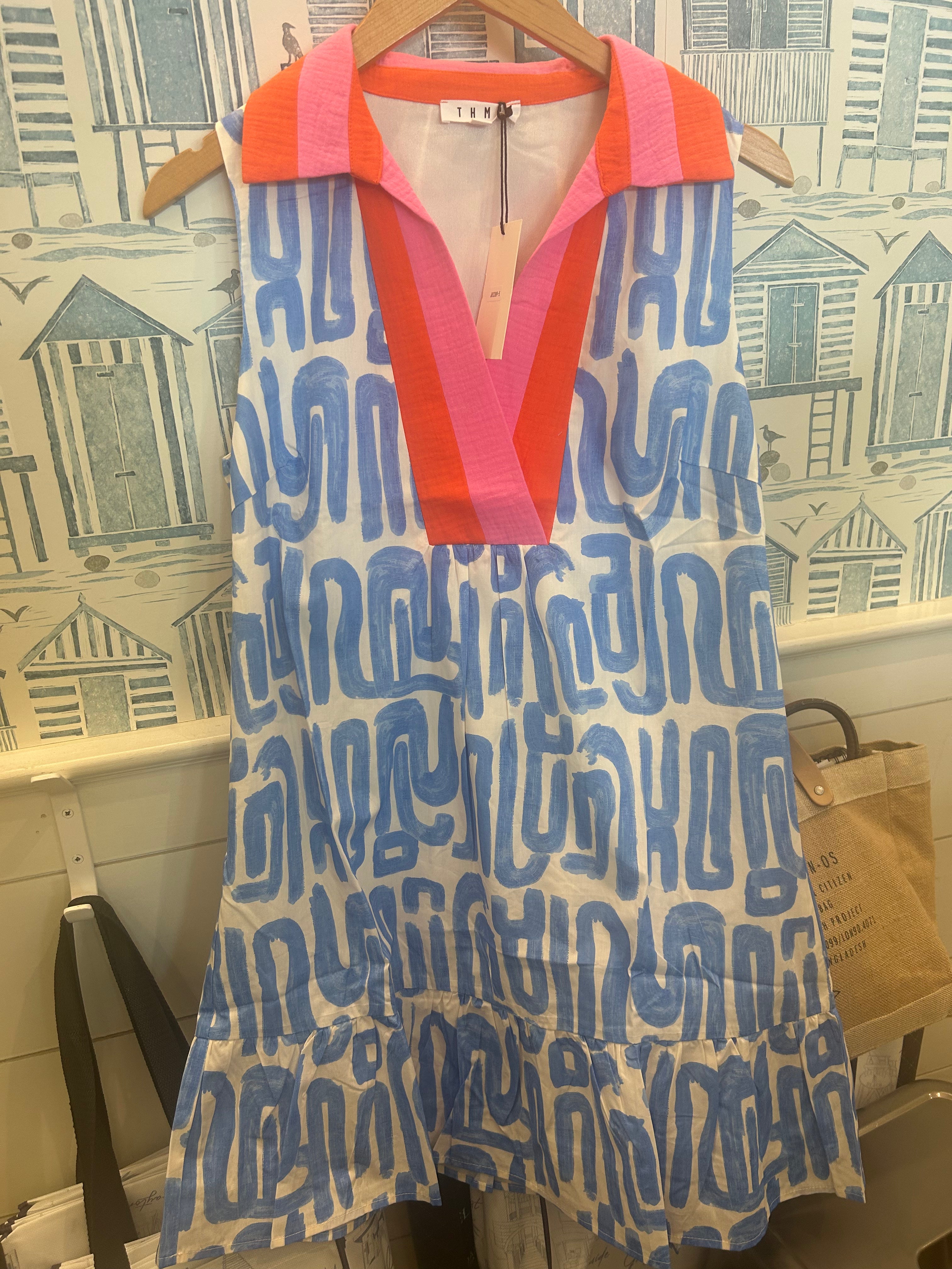 Sleeveless Abstract Pattern V-Neck Dress