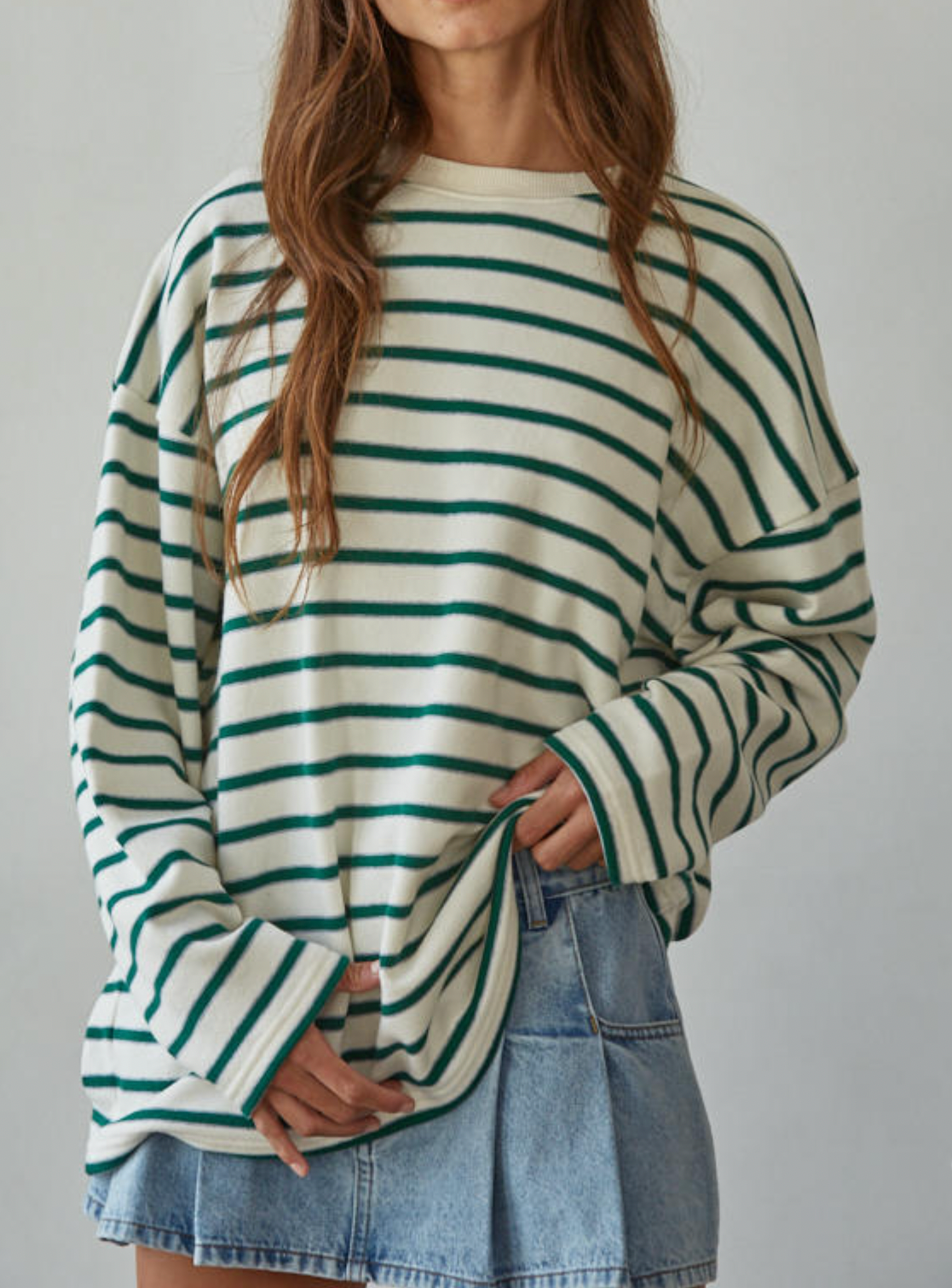 Peridot Striped Crew Pullover
