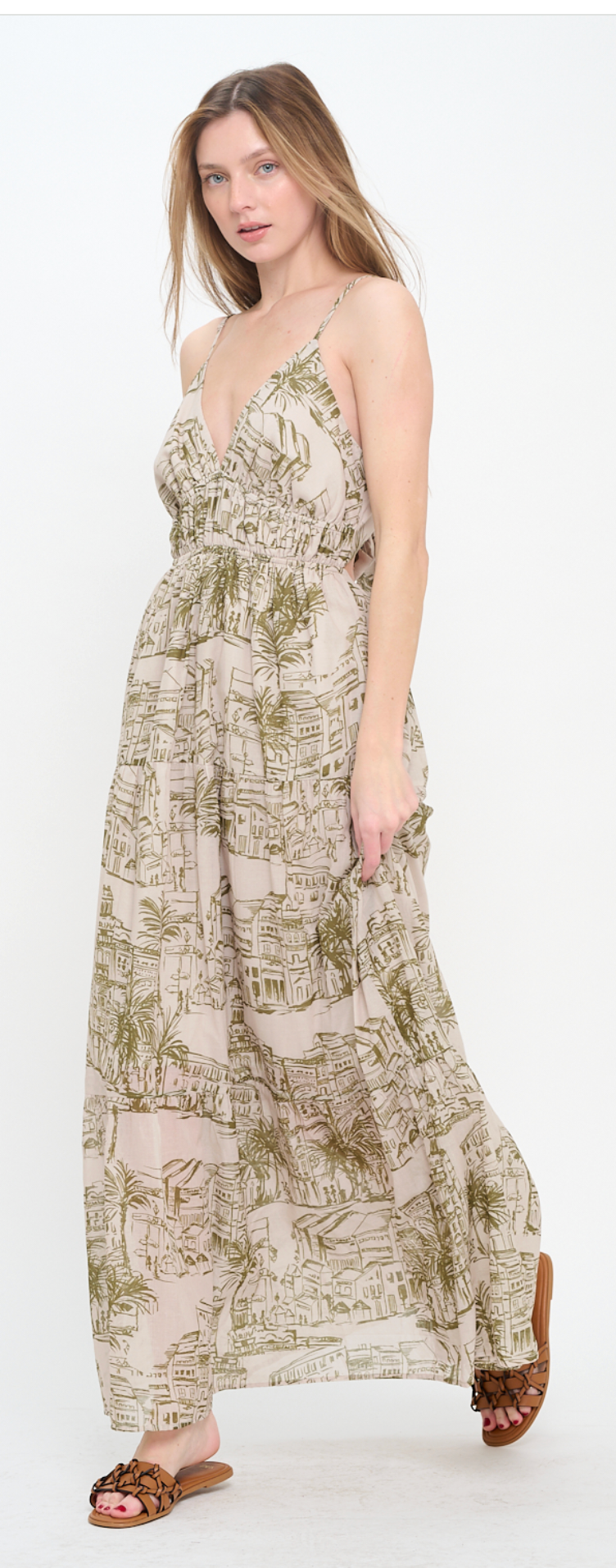 Santorini Olive Sketch Maxi Dress