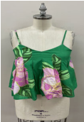 Green Floral Print Pleated Top
