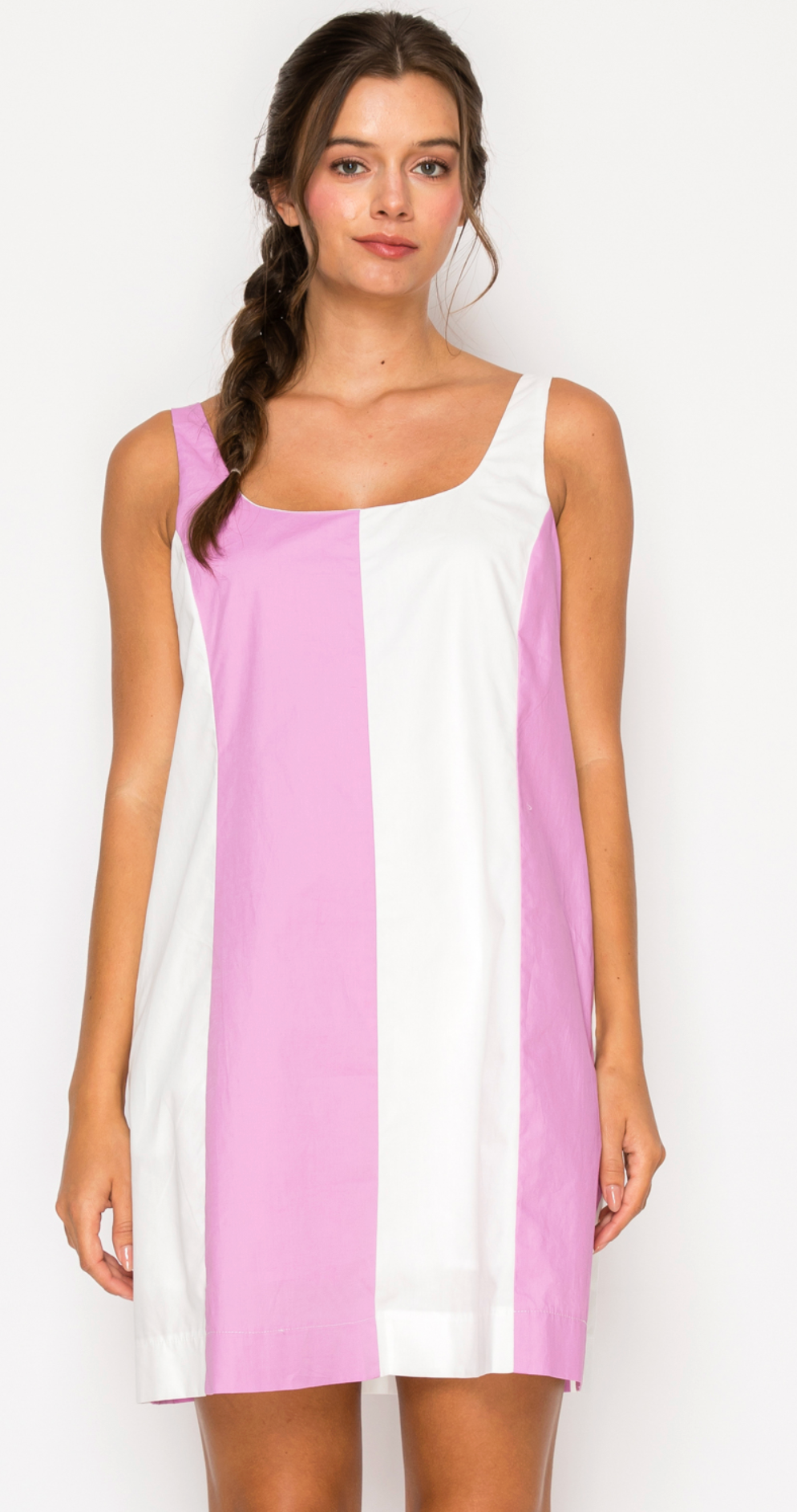 Pink Poplin Colorblock Dress