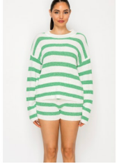 GREEN STRIPED SWEATER SET