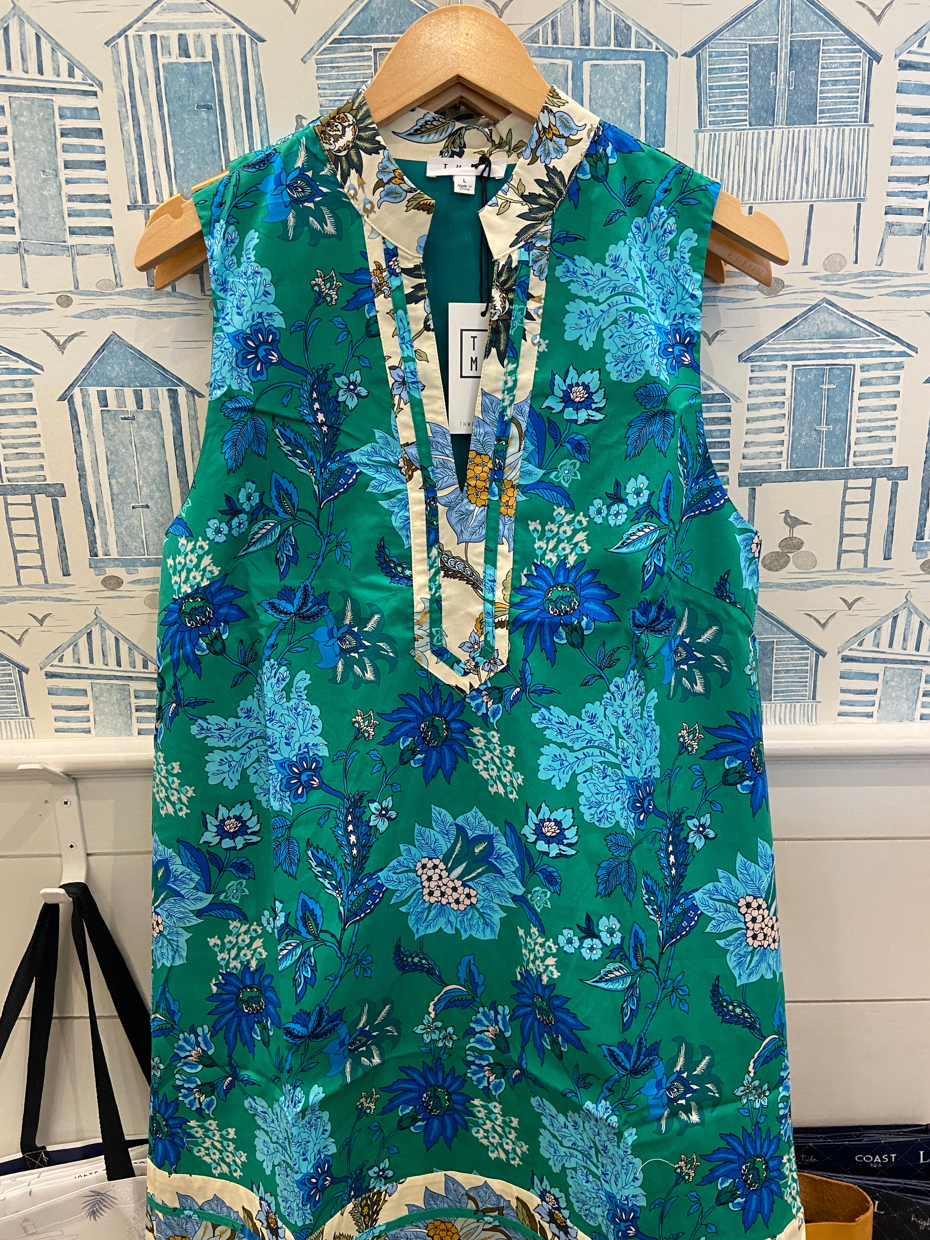 Sleeveless green and blue Floral Print Dress