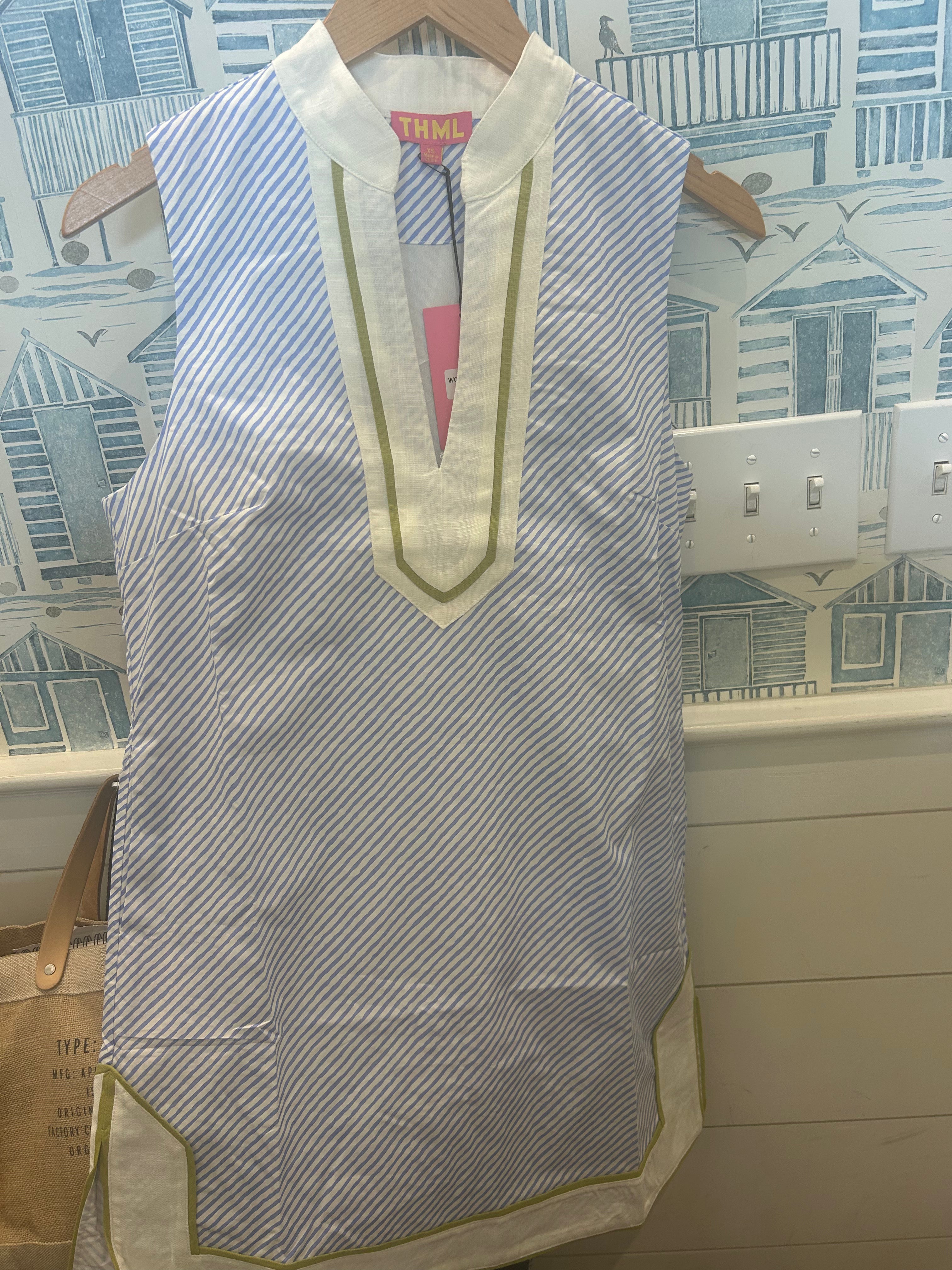 Sleeveless Vertical Blue Stripe Dress