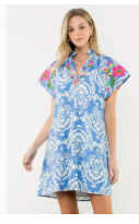 Embroidered Sleeve Split Neck Dress