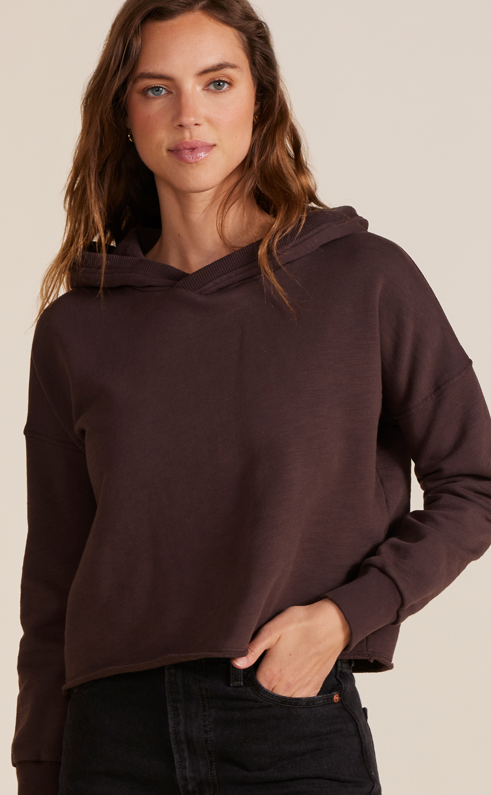 Hi Lo Drawstring Hoodie Umber