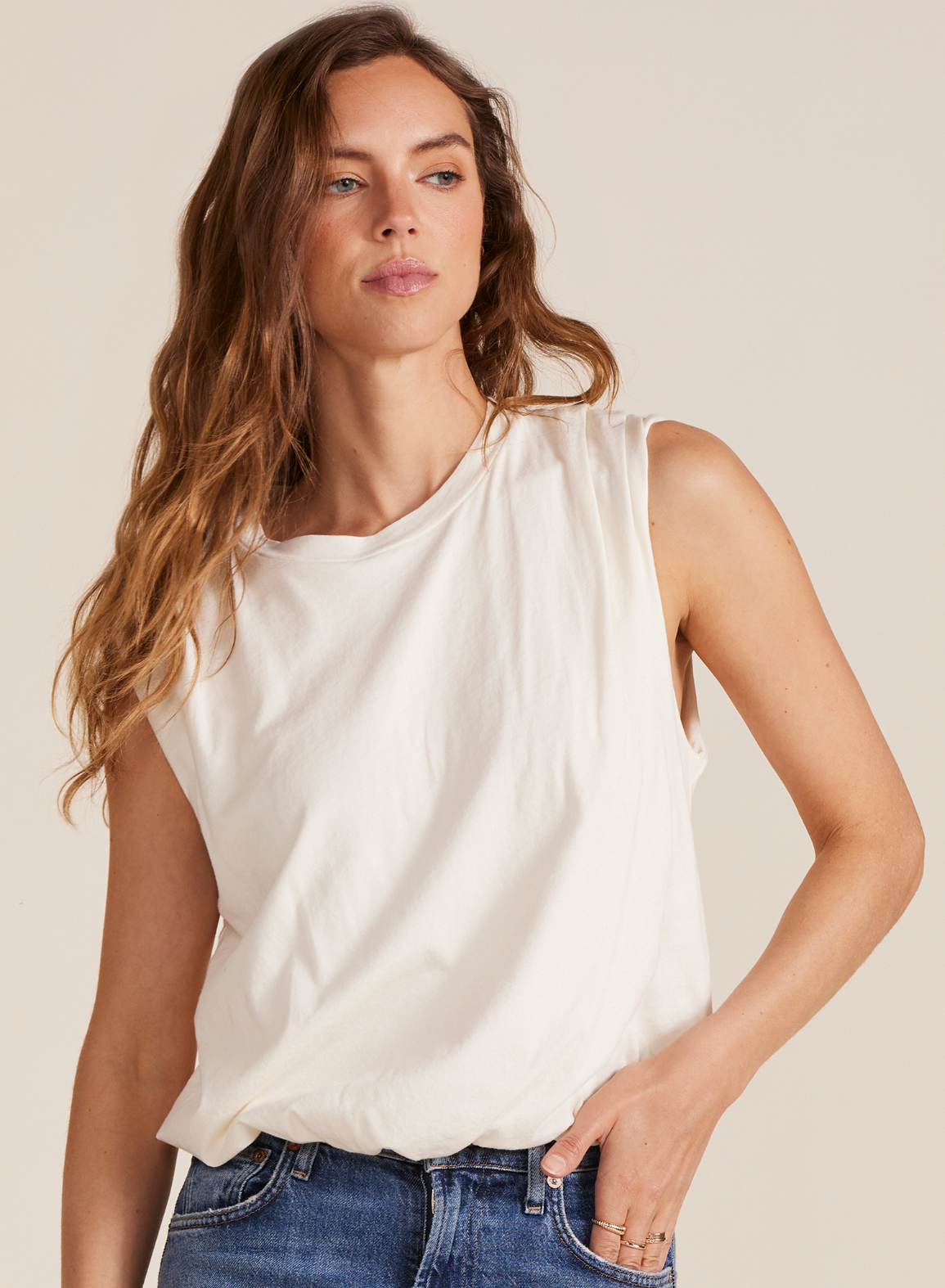 Crewneck Bubble Hem Tee Pearl