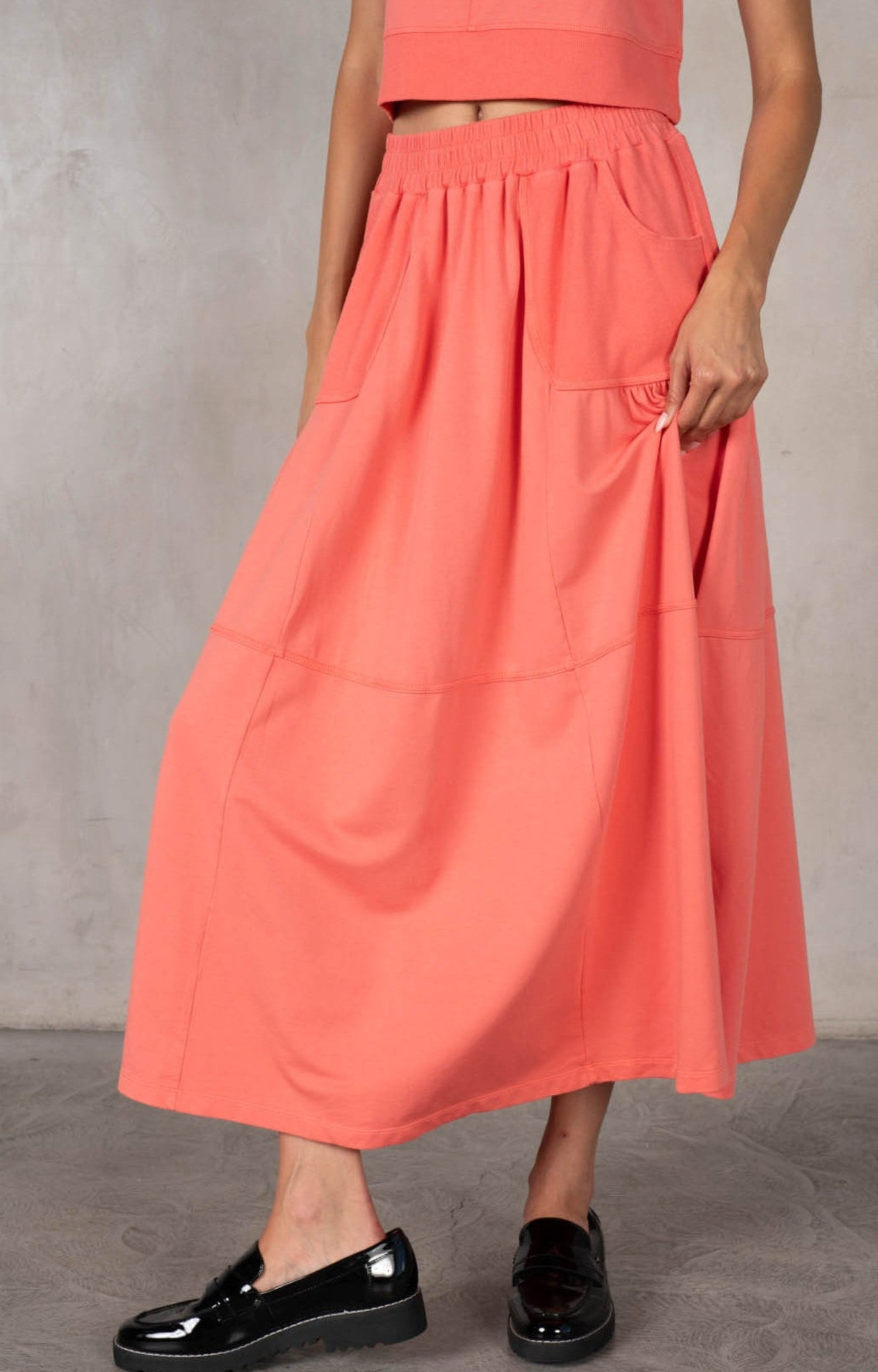 Contrast Rib Detail Skirt Mocha