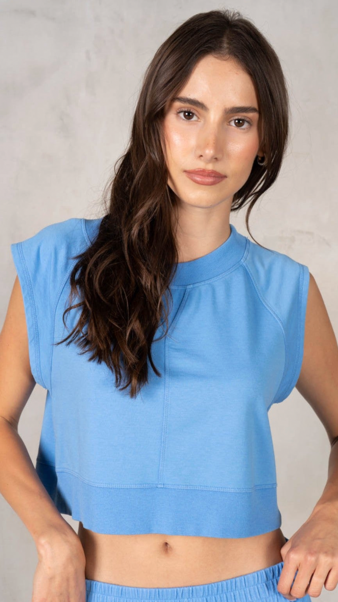 Blue Cropped Muscle Top