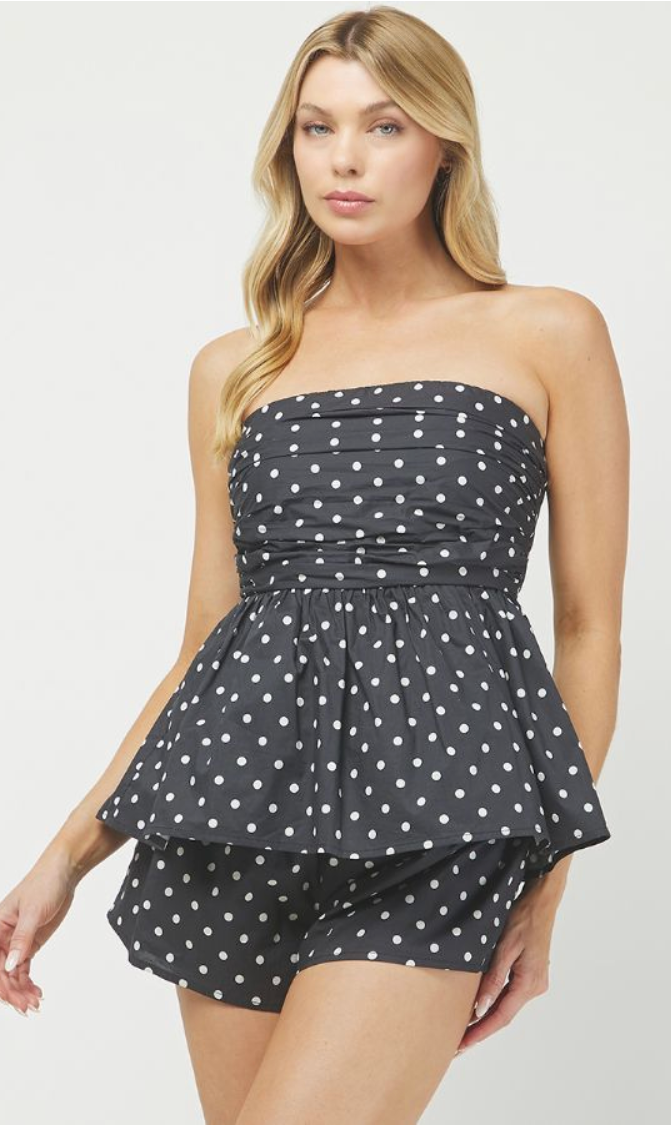 Polka Dot Peplum Tube Top