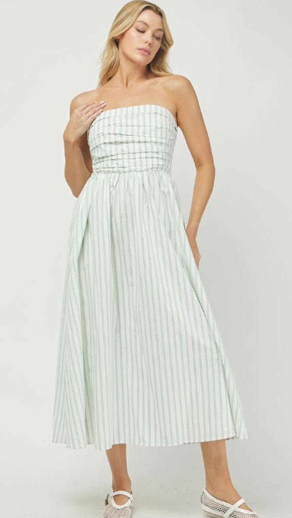Wide Green Stripe Maxi Tube Dress