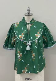 Green Short Sleeve Floral Pattern Top