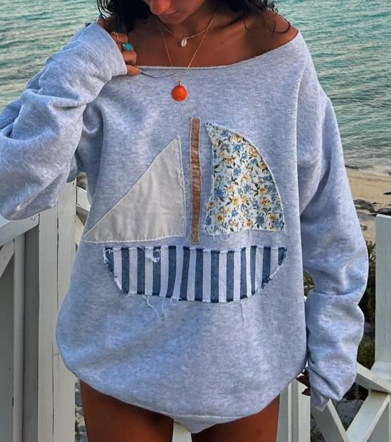 Sailboat Applique Grey Sweatshirt