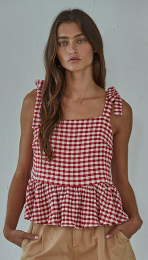 Daina Red Gingham Peplum Top