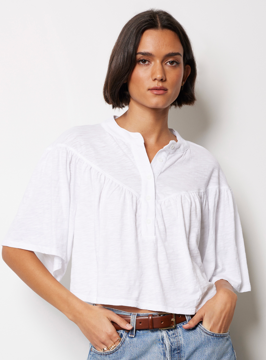 V Yoke Henley Blouse