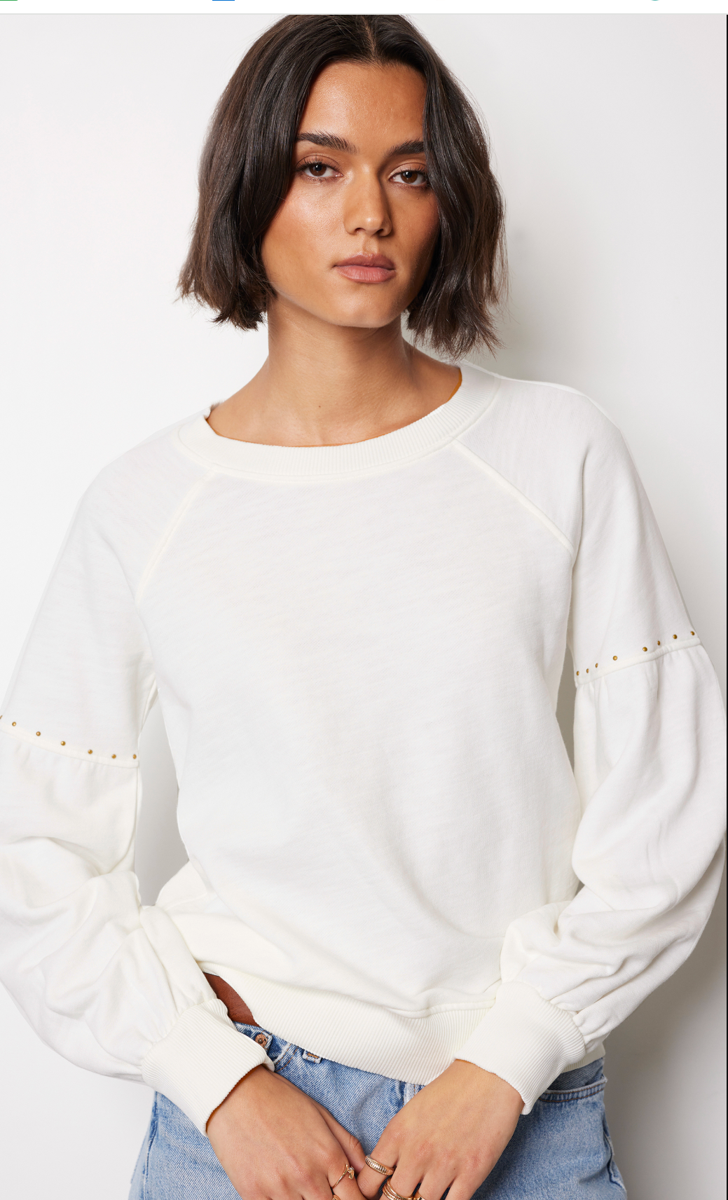 Microstud Raglan Pullover Pearl